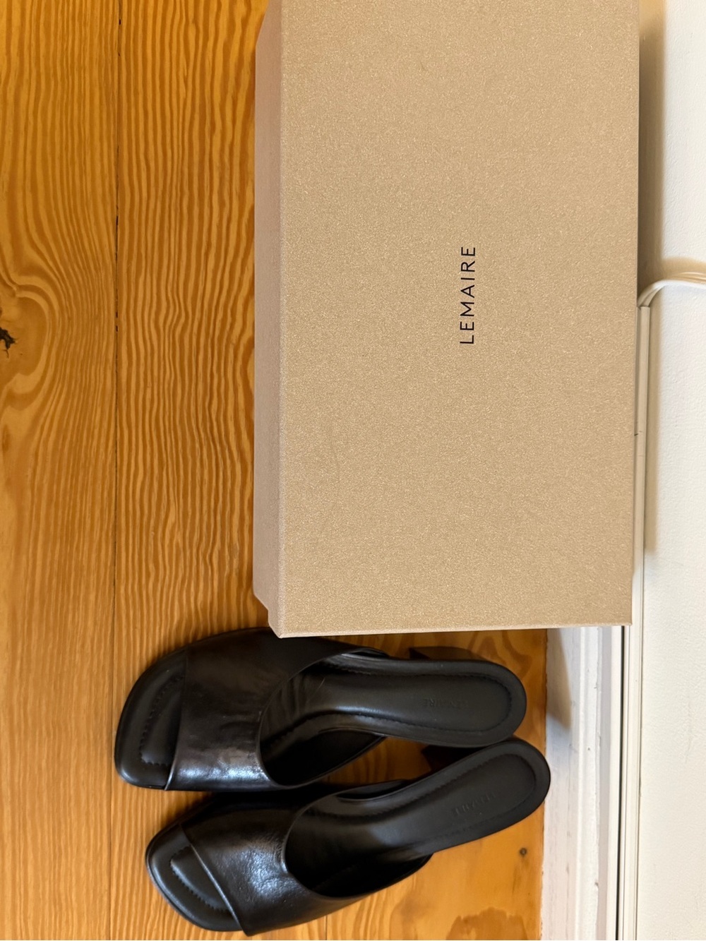 Lemaire Black Leather Square-Toe Slide Mules